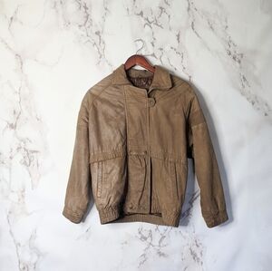 Vintage Leather Jacket Womens Medium Brown Bomber Biker Cognac Aviator